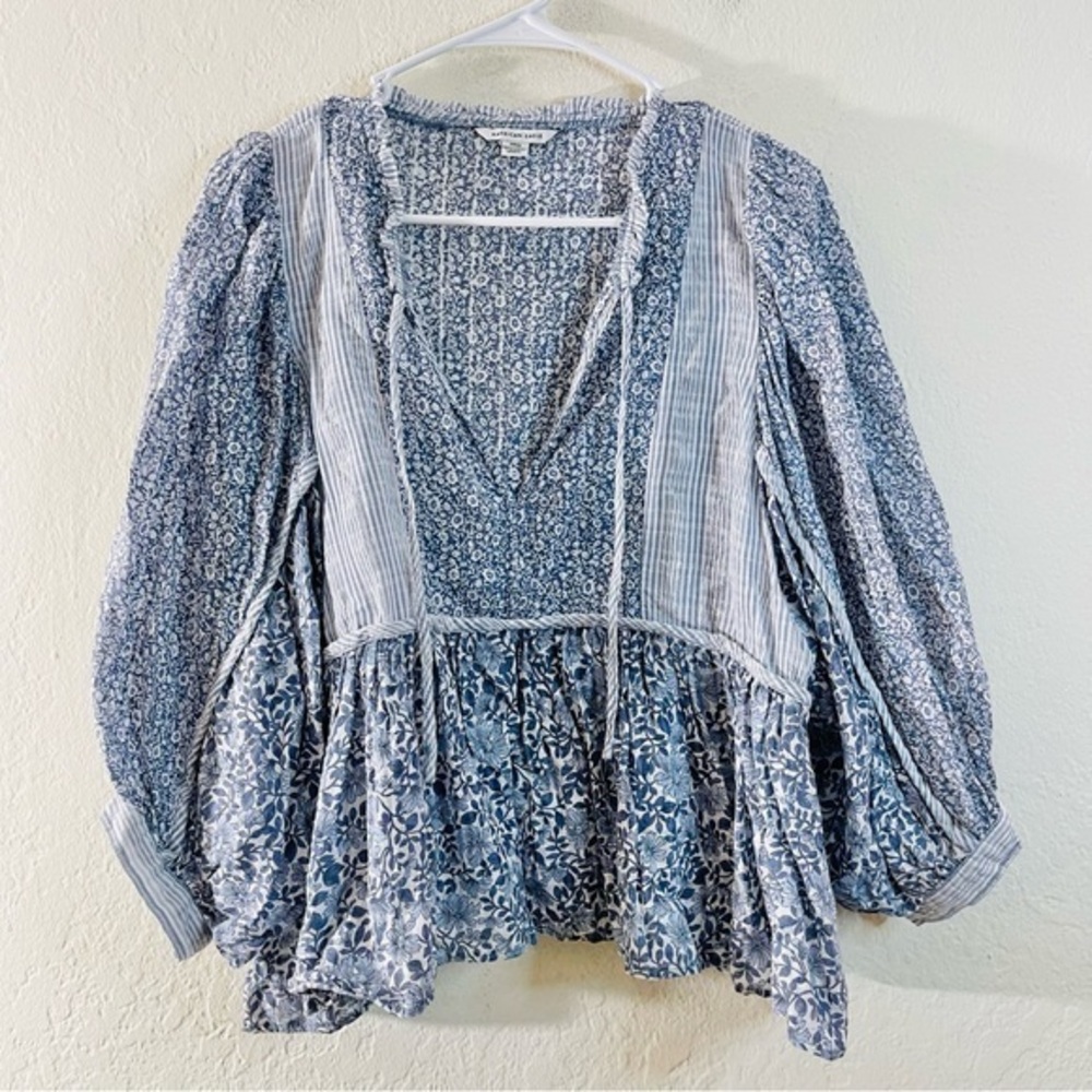 American Eagle Outfitters Blue Patterned Blouse